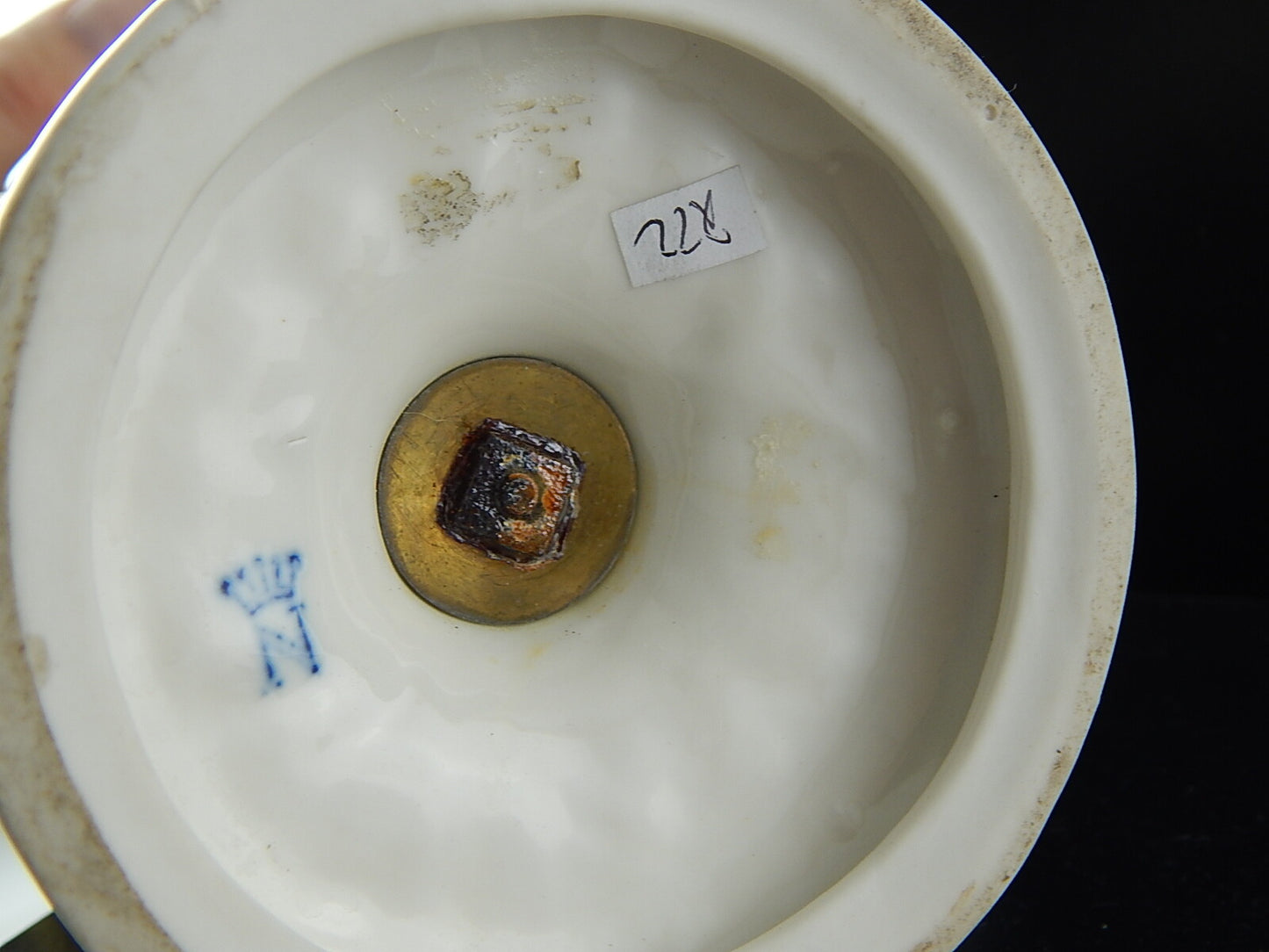 ANTICO PREZIOSO VASO URNA IMPERO PORCELLANA DIPINTO MANO MARCHIO N CORONATA BLU