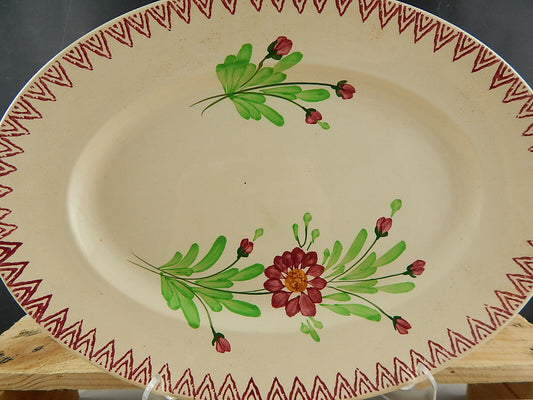 VINTAGE RARO VASSOIO PIATTO PORTATA CERAMICA FRANCESE COUNTRY CHIC DECORO A MANO
