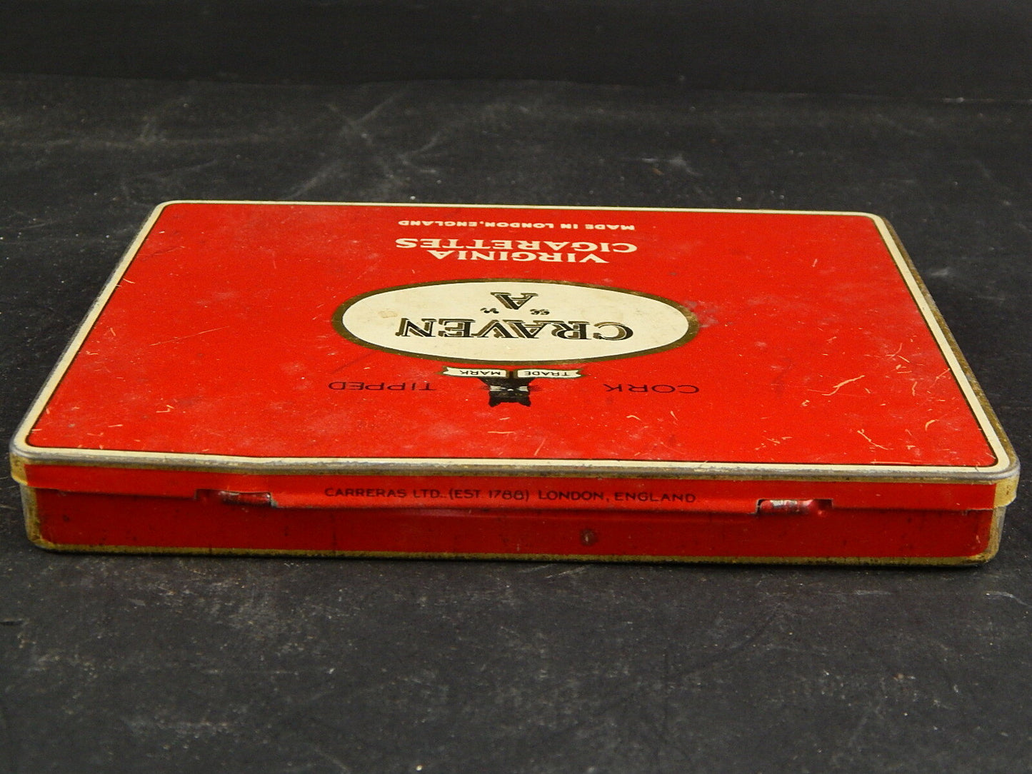PUBBLICITARIO VINTAGE SCATOLA SIGARETTE MADE ENGLAND VICTORIA CIGARETTES CRAVEN