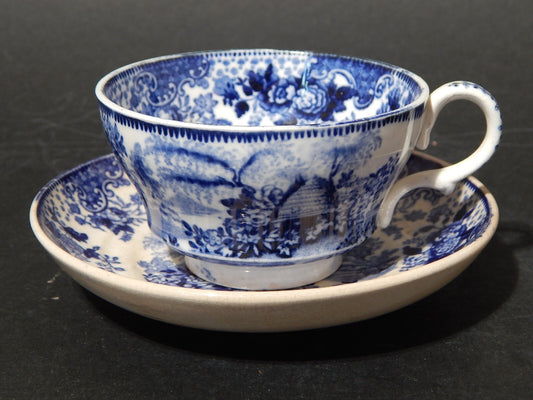 WILLIAM RIDGWAY 1830 ANTICA PREZIOSA TAZZA DA TE' POTTERY BIANCA BLU