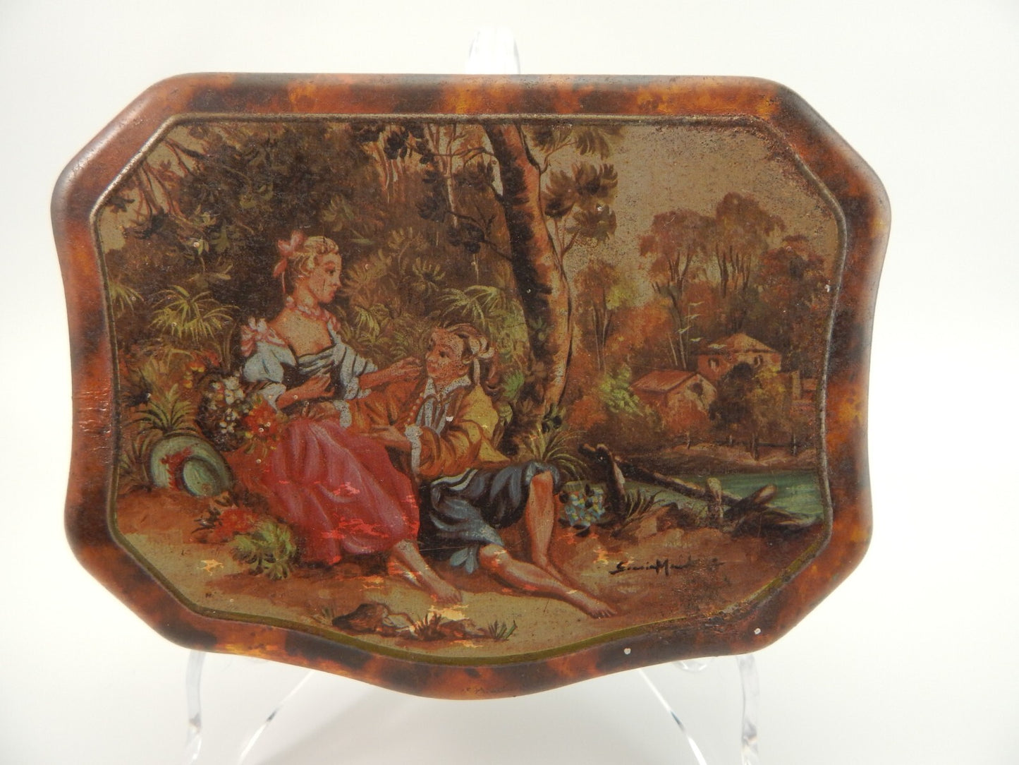 COLLEZIONE ANTICA ORIGINALE SCATOLA COFANETTO DI LATTA SCENA GALANTE