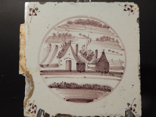 ANTICA PIASTRELLA MATTONELLA CERAMICA DELFT DEL 1700 DECORO AL MANGANESE (481)