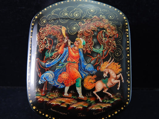 VINTAGE PREZIOSA SCATOLA COFANETTO RUSSO LEGNO LACCATO DIPINTA E FIRMATA