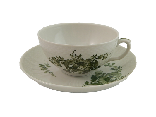 VINTAGE TAZZA DA TE' ROYAL COPENHAGEN FIORI VERDI GREEN FLOWER CURVED TEA CUP