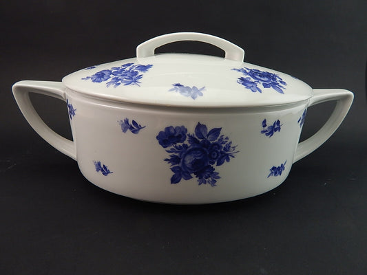 ANTICA 1920 PREZIOSA PORCELLANA KRAUTHEIM BAVARIA ZUPPIERA BIANCA ROSE BLU