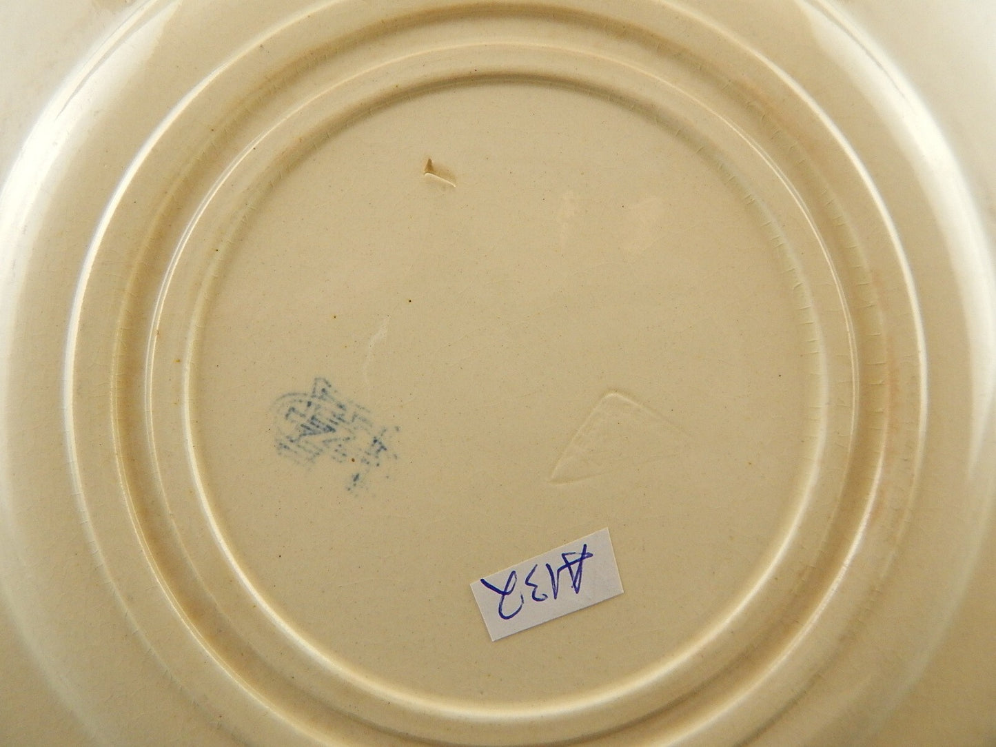 ANTICO RARO DEL 1875 PIATTO CM 22,5 CERAMICA GIEN DECORO BLU ALLA ROUEN