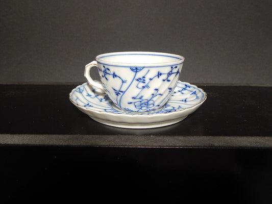 ANTICA TAZZA DA TE' PORCELLANA ROYAL TETTAU BLUE FLUTED BIANCO BLU PROFILO ORO
