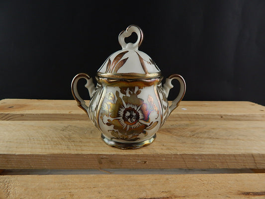 ANTICA ZUCCHERIERA POTICHE PORCELLANA BAVARIA ART NOUVEAU DIPINTA ARGENTO 925