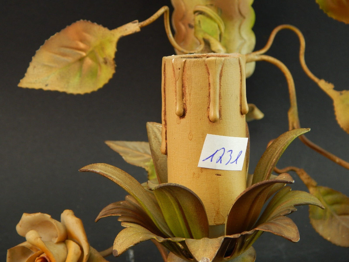 APPLIQUE 1 FUOCO ANTICA LIBERTY FERRO BATTUTO E ROSE CERAMICA POLICROME #1731