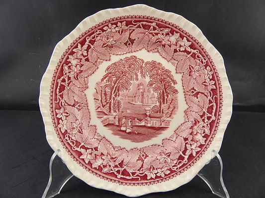 ANTICO PIATTO CERAMICA INGLESE MASON’S DECORO VISTA BIANCO ROSSO CM 23