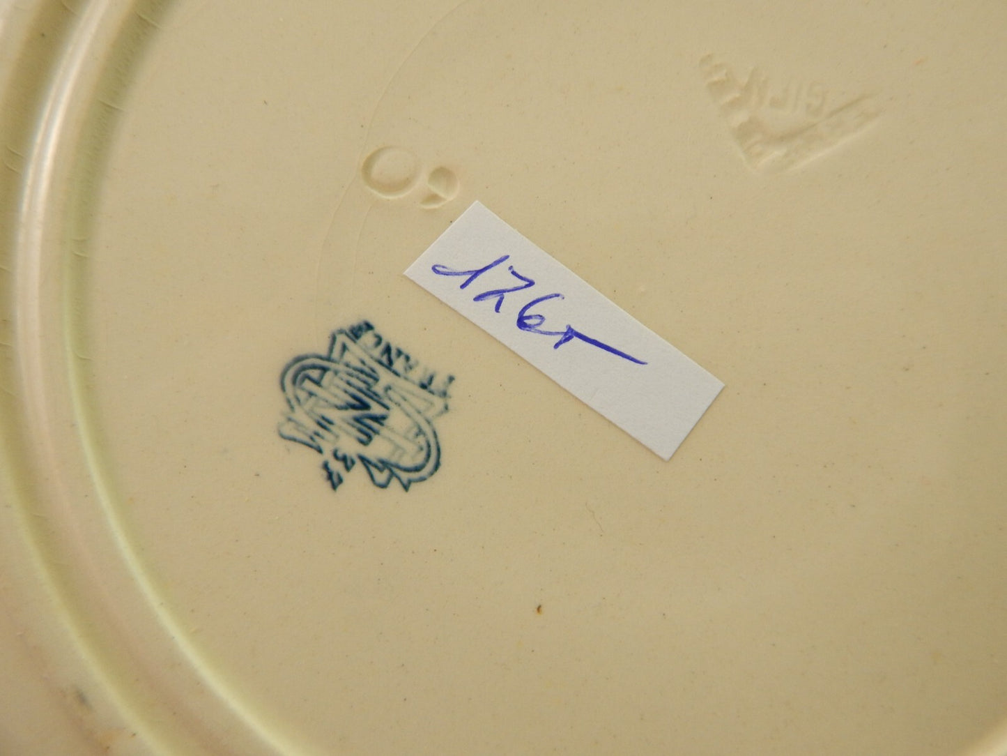 ANTICO RARO DEL 1923 PIATTO MAIOLICA CERAMICA GIEN DECORO BLU ALLA ROUEN #1765