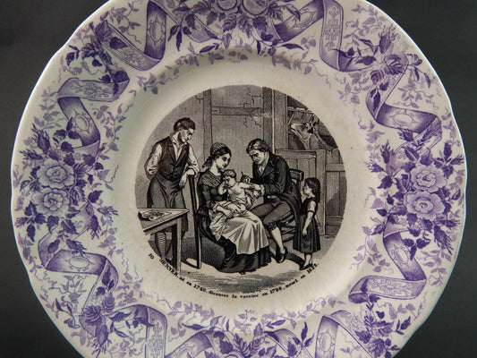 ANTICO PIATTO CERAMICA OPAQUE DE SARREGUEMINES 1800 COLLEZIONE INVENZIONI #1495