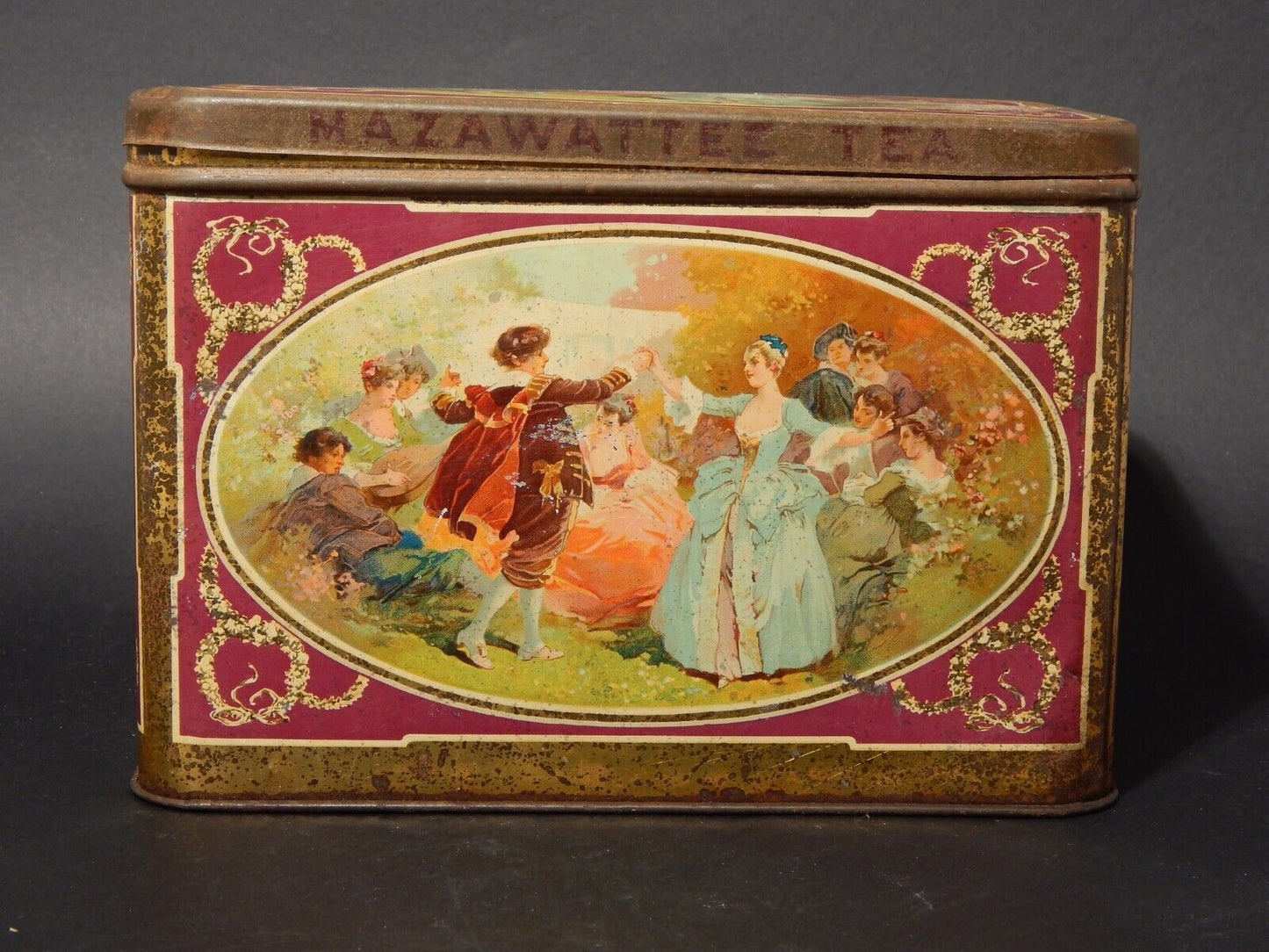 ANTICA RARA ORIGINALE SCATOLA LATTA INGLESE MAZAWATTEE TEA NEW CROSS LONDON