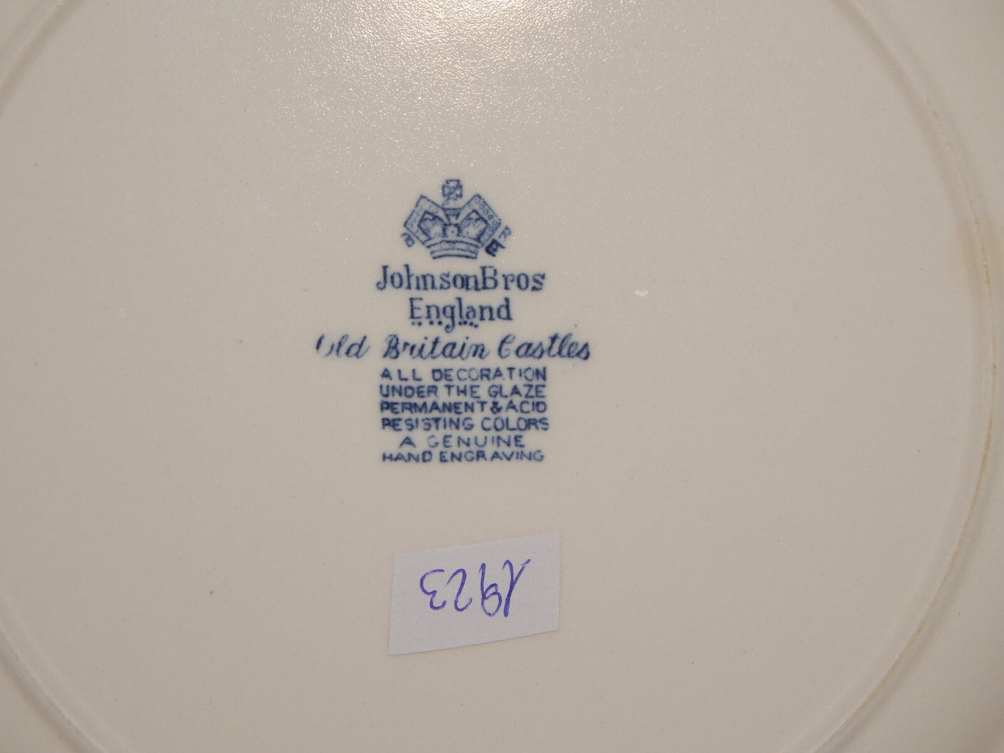 VINTAGE JOHNSON BROS OLD BRITAIN CASTLE BLU PIATTO PIANO PORCELLANA DIFETTO 1923