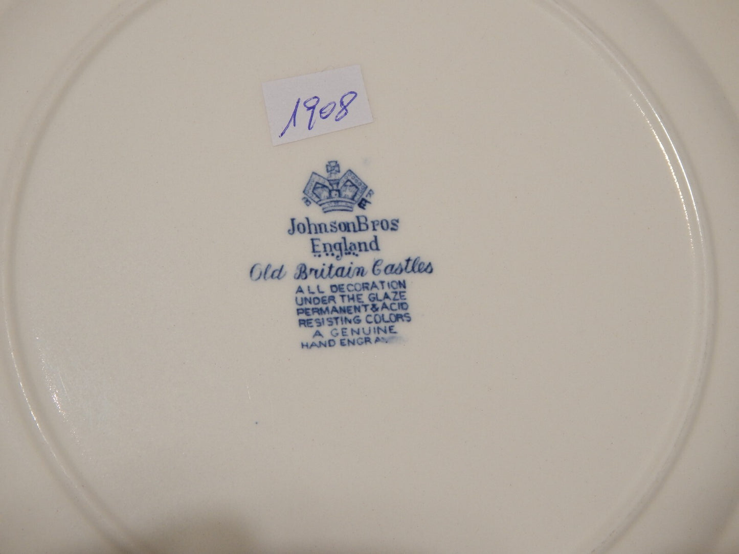 VINTAGE JOHNSON BROS OLD BRITAIN CASTLE BLU PIATTO PIANO PORCELLANA DIFETTO 1908