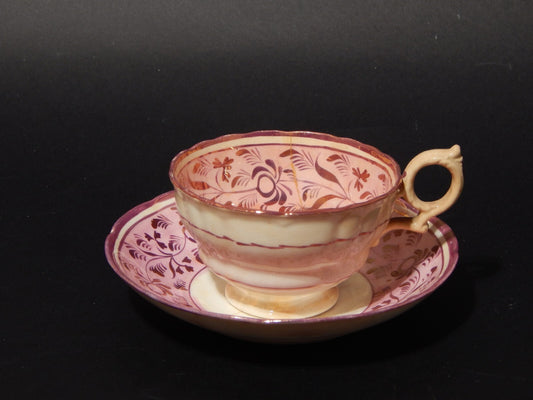 ANTICA GEORGIANA TAZZA TE' PORCELLANA LUSTRO ROSA STAFFORDSHIRE DIFETTI
