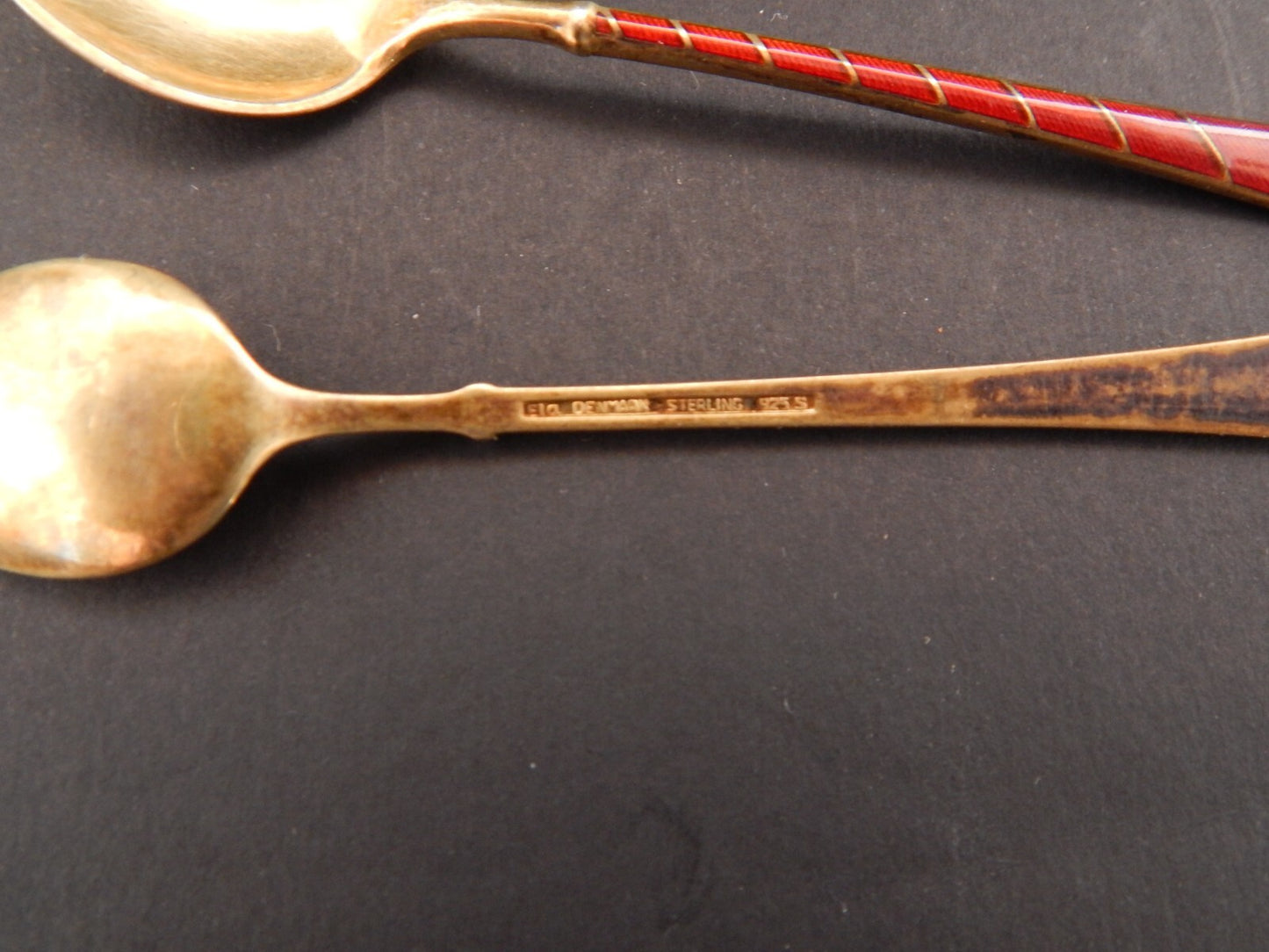 6 PREZIOSI ORIGINALI CUCCHIAINI ARGENTO STERLING 925 DORATI SMALTATI DENMARK