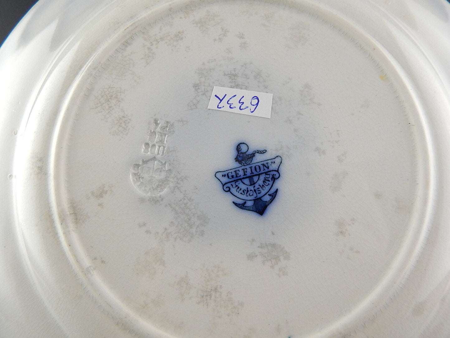 ANTICO AUTENTICO PIATTO PIANO PORCELLANA SECONDA META' 1800 GUSTAVSBERG #6337