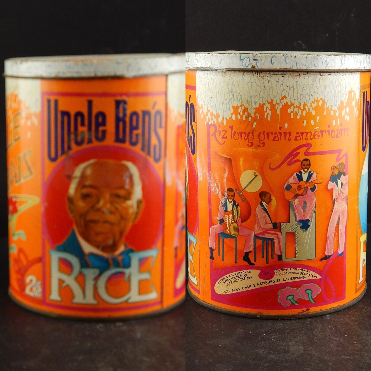 COLLEZIONE ANTICA SCATOLA LATTA STAMPATA PUBBLICITARIA UNCLE BEN'S RICE HAMBURG