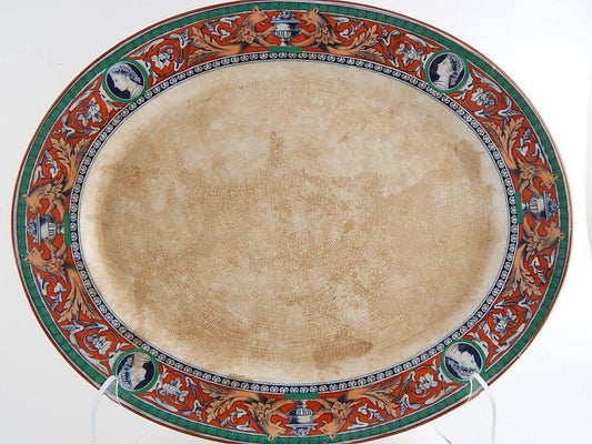 ANTICO PIATTO PORTATA VASSOIO CERAMICA PORCELLANA INGLESE XIX SEC. DECORO URBINO