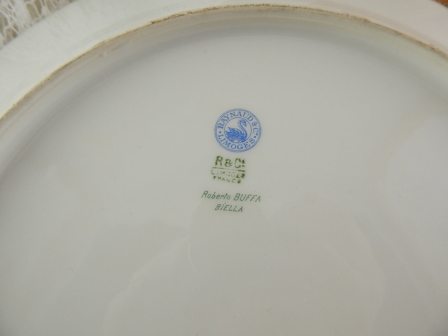 RARO PREZIOSO PIATTO PORTATA IMPERO AVORIO E ORO RAYNAUD &C. LIMOGES PORCELLANA
