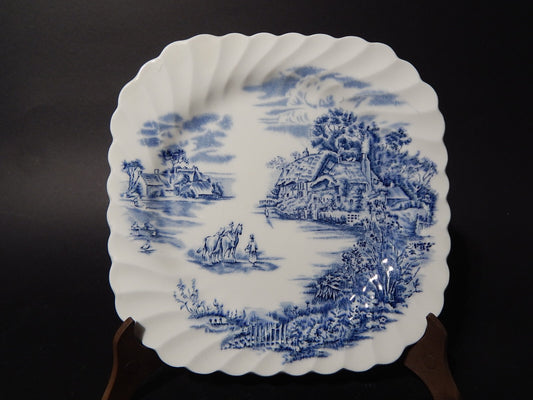 VINTAGE PIATTO QUADRATO SEMI PORCELLANA JOHNSON BROS HAPPY ENGLAND STAMPA A MANO