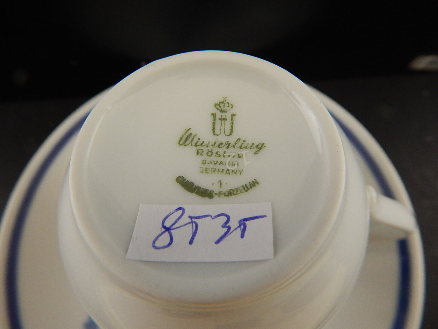 ANTICO RARA TAZZA E PIATTINO PORCELLANA BIANCA FIORI BLU WINTERLING BAVARIA