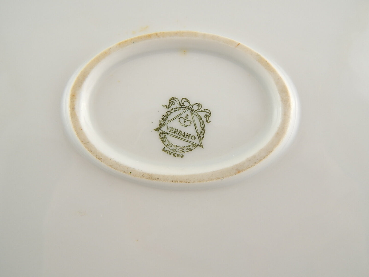 ANTICA RAVIERA PIATTO OVALE PORCELLANA BIANCA CON ORO VERBANO LAVENO DEL1935