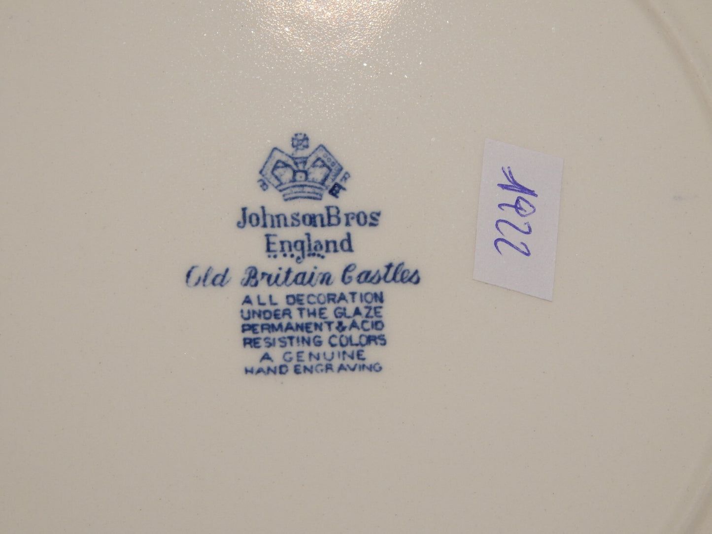 VINTAGE JOHNSON BROS OLD BRITAIN CASTLE BLU PIATTO PIANO PORCELLANA DIFETTO 1922