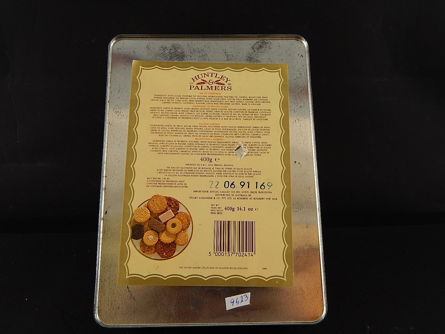 COLLEZIONE VINTAGE SCATOLA LATTA INGLESE BISCOTTI HUNTLEY & PALMERS BISCUITS #