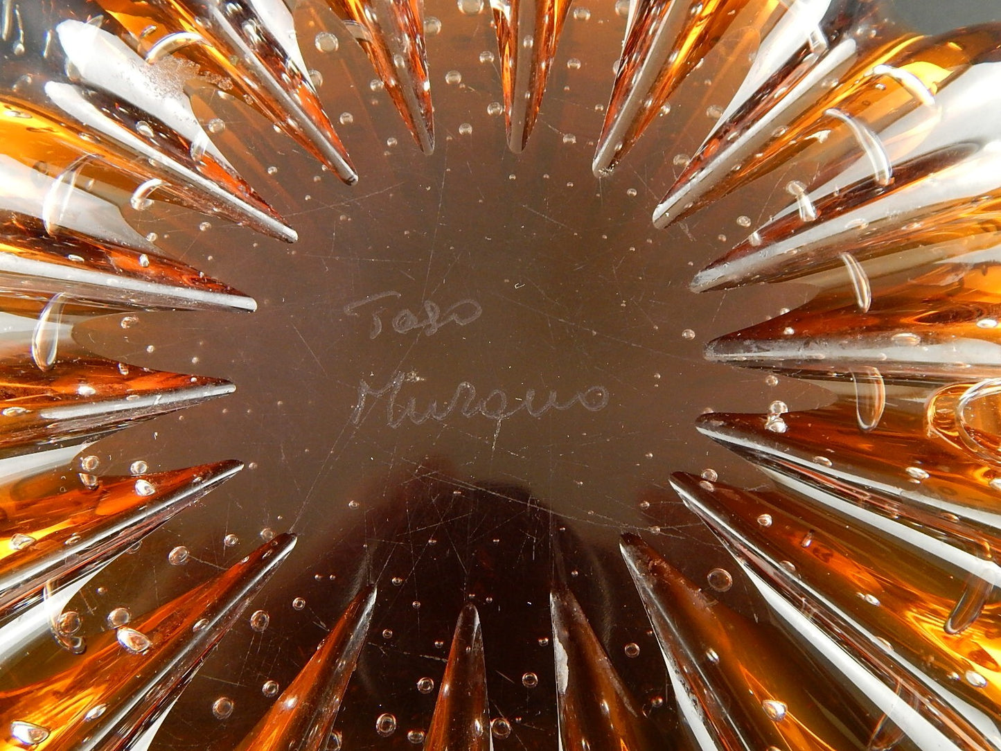 PREZIOSO RARO ART DECO CENTROTAVOLA VASCA VETRO SOFFIATO FIRMATO TOSO MURANO