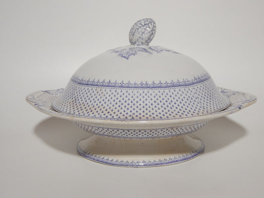 ANTICA LEGUMIERA CENTROTAVOLA CERAMICA INGLESE PRIMAVESI ERMINE BORDER VIOLA