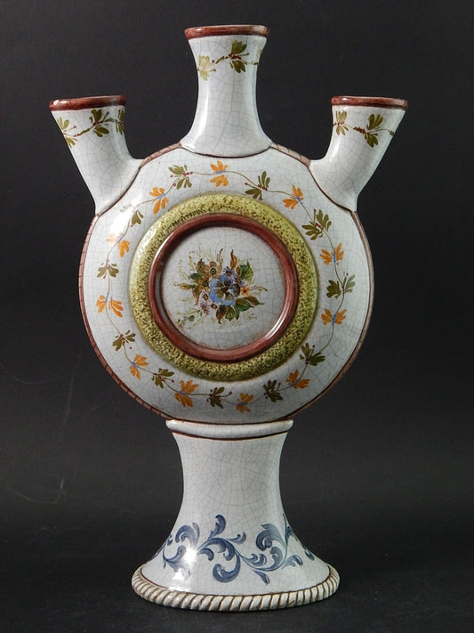 ANTICO RARISSIMO VASO TULIPANIERA CERAMICA MAIOLICA ITALIANA DIPINTO POLICROMO