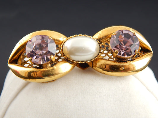 VINTAGE SPILLA CON PREZIOSA DORATURA E CRISTALLI COLOR AMETISTA ANNI '60 BROOCH