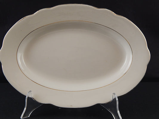 ANTICO VASSOIO PIATTO OVALE CERAMICA BIANCA PROFILO ORO LAVENO REVELLI