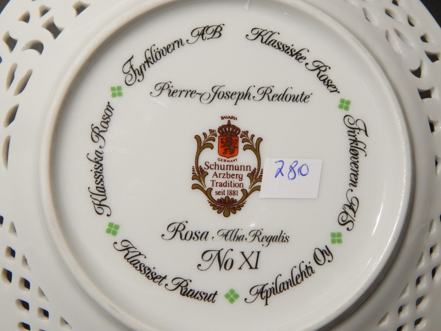 TRIO TAZZA PORCELLANA SCHUMANN BAVARIA PIERRE JOSEPH REDOUTE' ROSA ALBA REGALIS