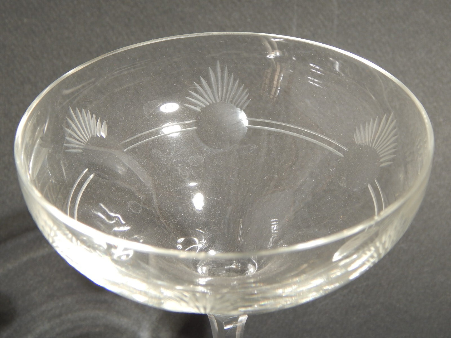 ANTICO ART DECO SET 4 CALICI COPPE CHAMPAGNE IN CRISTALLO BOEMIA INCISI E MOLATI