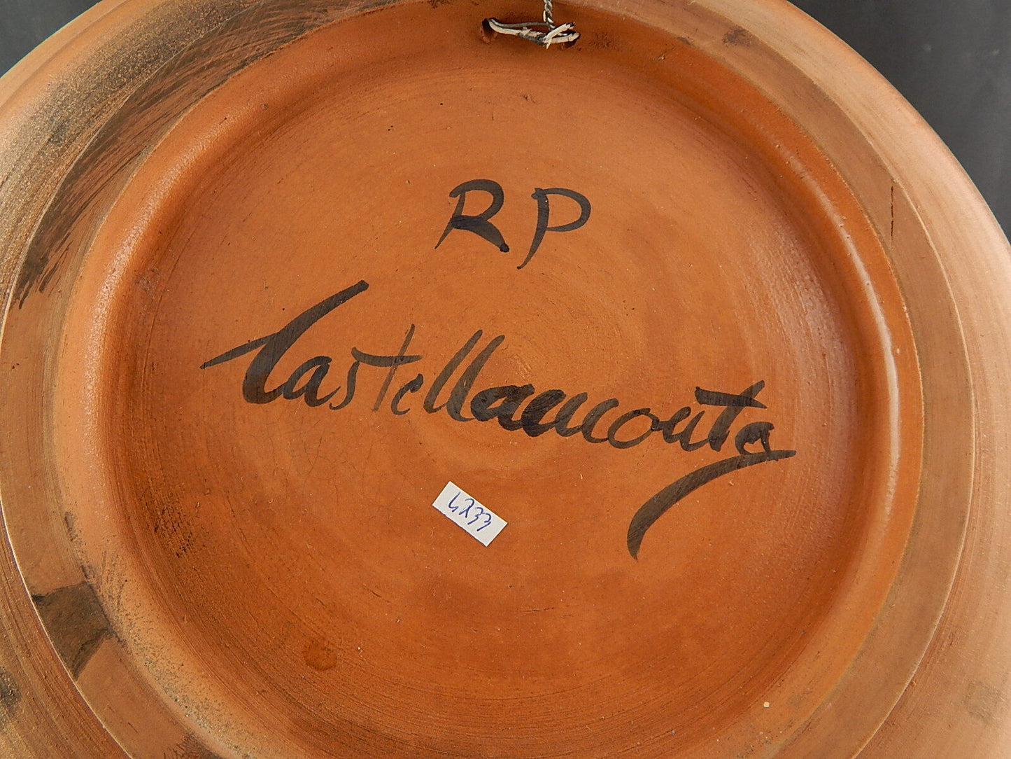 GRANDE PIATTO CENTROTAVOLA CERAMICA SMALTATO GALLO BLU CASTELLAMONTE PERINO