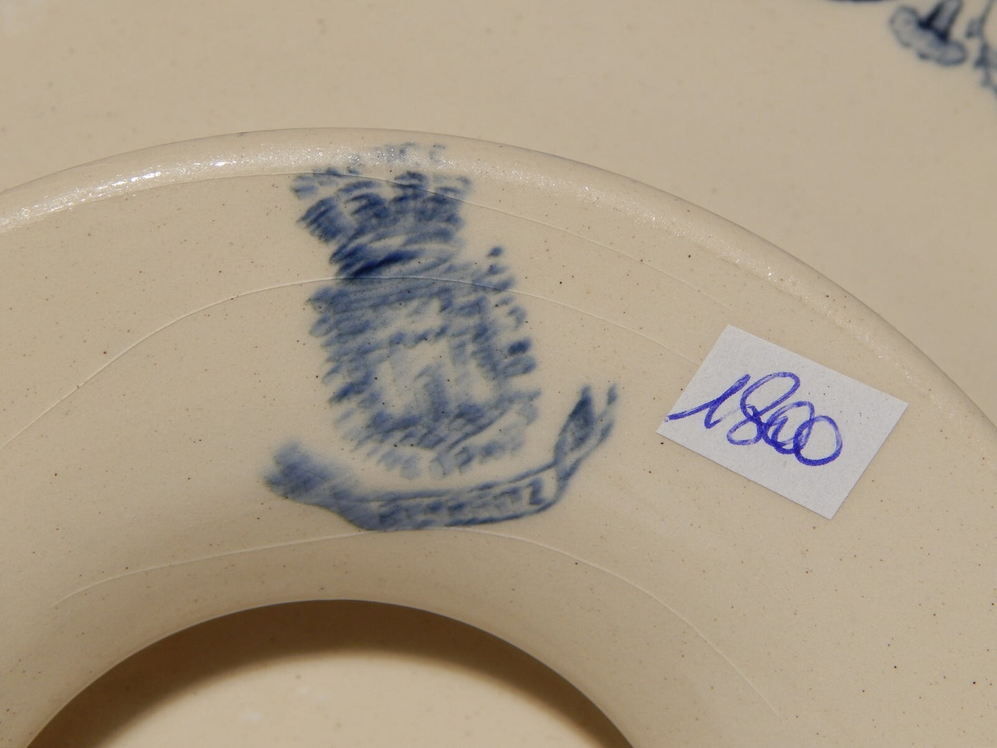 ANTICA FINE 1800 ALZATA FRUTTIERA CENTROTAVOLA CERAMICA GIEN DECORO BLU BIARRITZ