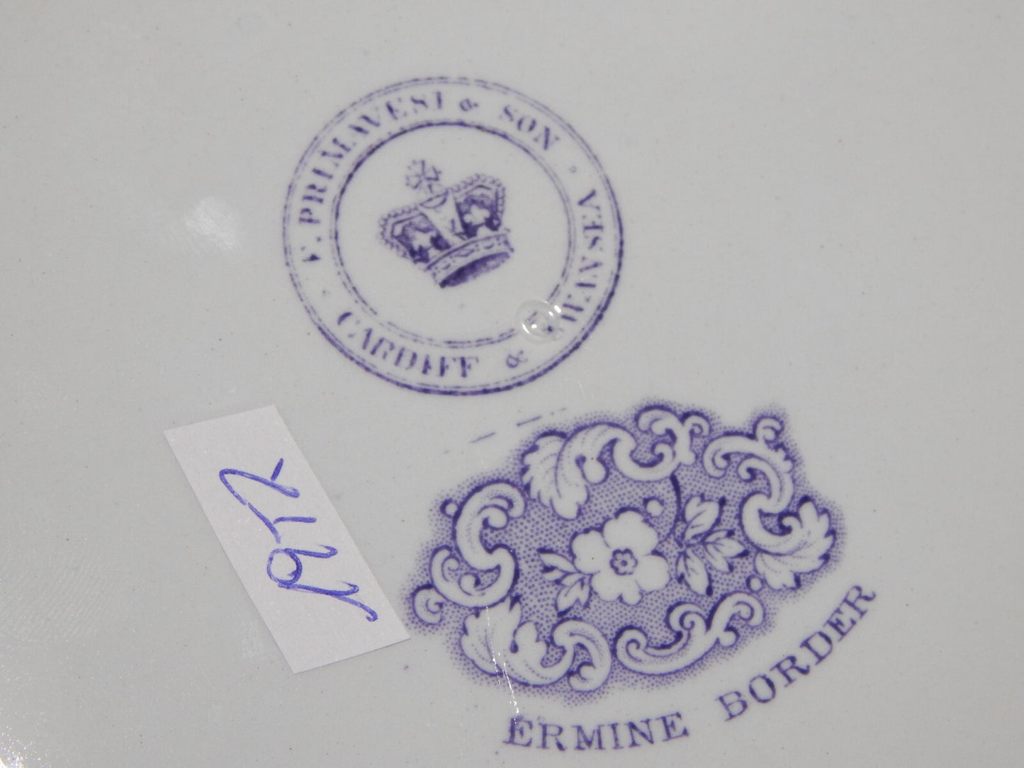 ANTICO PIATTO CERAMICA STAFFORDSHIRE PRIMAVESI DEL 1860 ERMINE BORDER VIOLA #