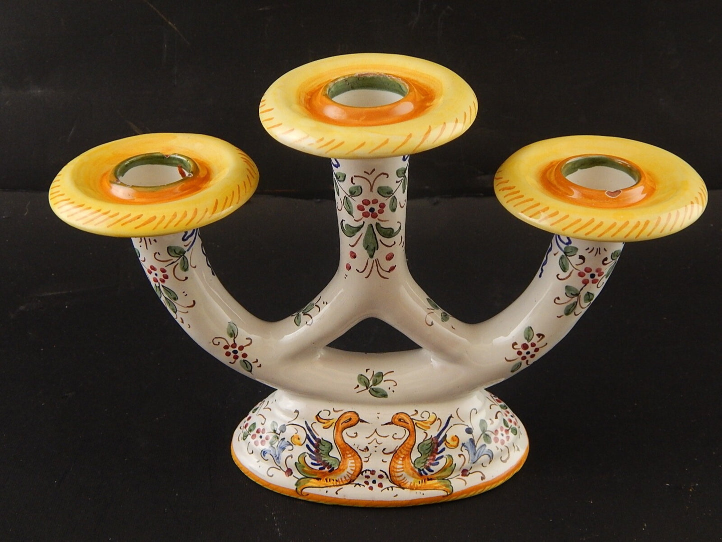 ANTICO CANDELIERE CANDELABRO CERAMICA MAIOLICHE DERUTA PERUGIA PRIMI ANNI 900