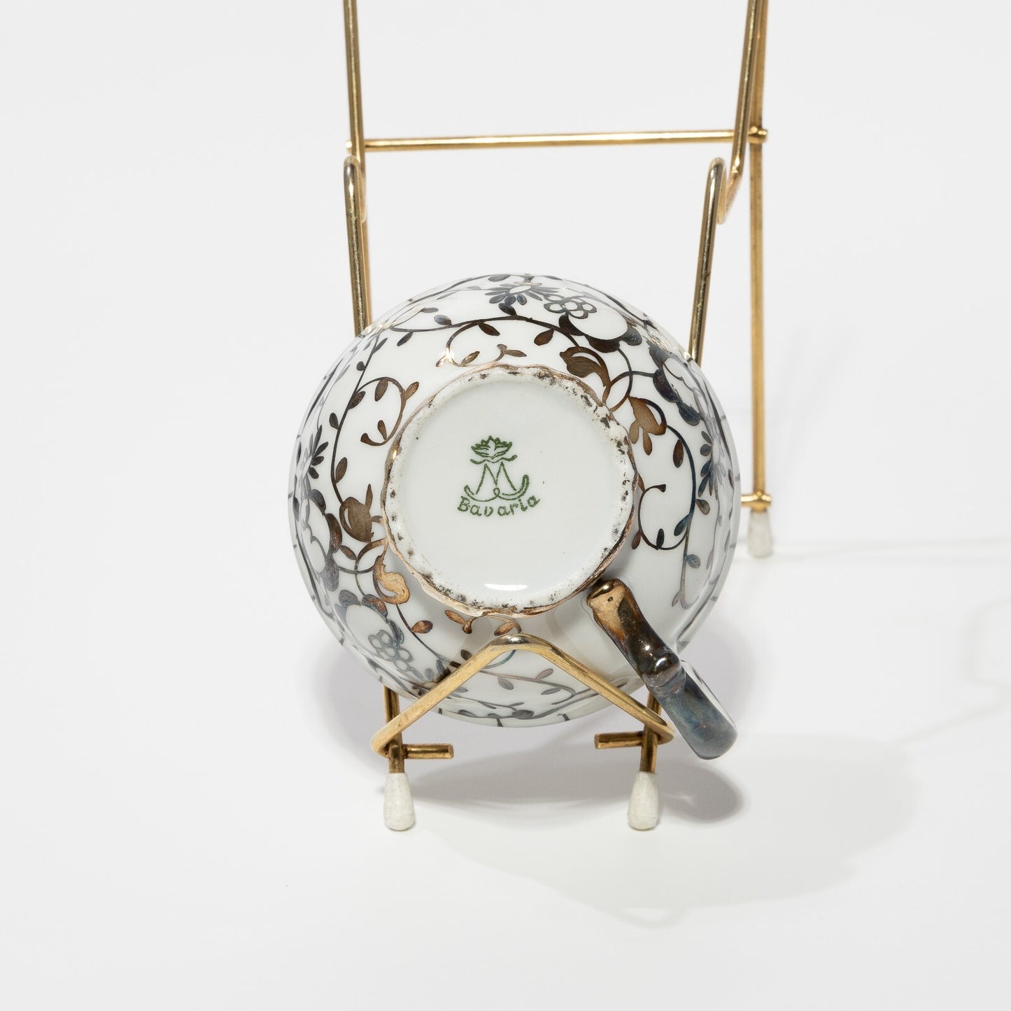 ANTICA TAZZINA CAFFE' PORCELLANA MITTERTEICH BAVARIA ART DECO DECORO ARGENTO