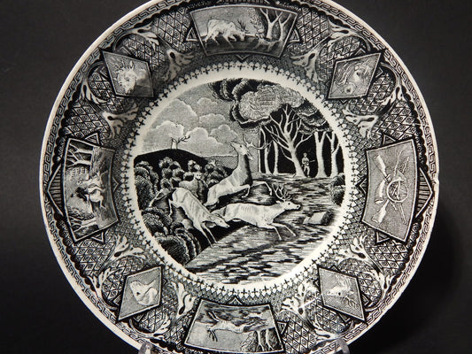 ANTICO RARO PIATTO CACCIA AL CERVO CERAMICA TURRITA LIVORNO A MENICANTI FINE 800