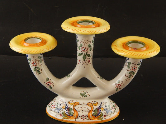 ANTICO CANDELIERE CANDELABRO CERAMICA MAIOLICHE DERUTA PERUGIA PRIMI ANNI 900