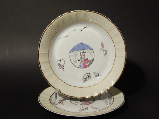 VINTAGE SET 2 PIATTI PORCELLANA IL PLEUT IL PLEUT BERGERE LIMOGES BERNARDAUD&CO