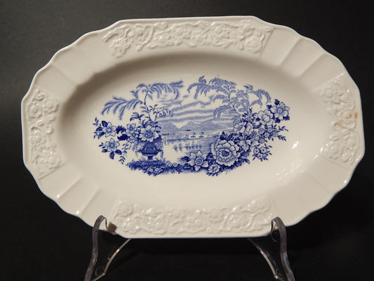ANTICO VASSOIO RAVIERA CERAMICA MYOTT SON STAFFORDSHIRE ENGLAND BANFF BIANCO BLU