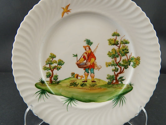 PIATTO PORCELLANA DIPINTO ARTE MORBELLI VECCHIO MILANO VITA POPOLARE PESCATORE
