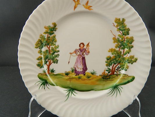 PIATTO PORCELLANA DIPINTO ARTE MORBELLI VECCHIO MILANO VITA POPOLARE FILATRICE