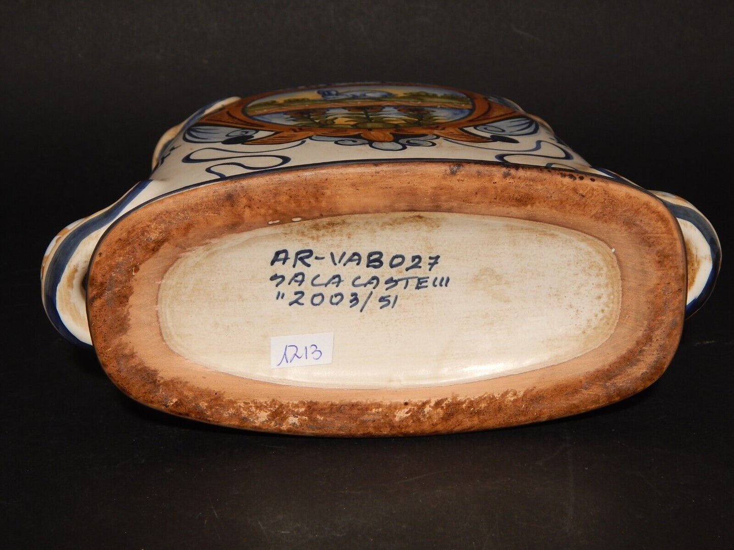 CERAMICA SACA CASTELLI ABRUZZO MAIOLICA CERAMICA BOTTIGLIA FIASCA VIANDANTE