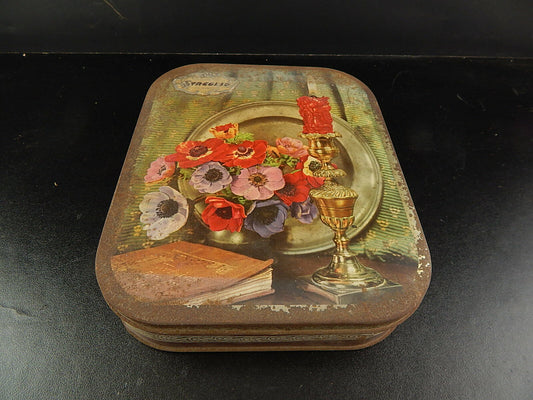 PUBBLICITARIO VINTAGE SCATOLA LATTA PASTICCERIA STREGLIO TORINO NATURA MORTA